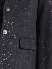 Religion Black Emily Collarless Blazer Jacket With Silver Foil Sparkle With Tie - Image 4 of 6