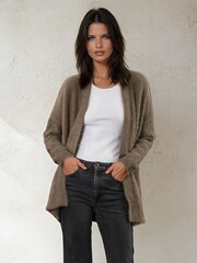 Religion Brown Iris Longline Cardigan In Super Soft Fluffy Yarn - Image 1 of 6