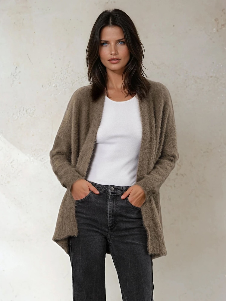 Religion Brown Iris Longline Cardigan In Super Soft Fluffy Yarn - Image 1 of 6