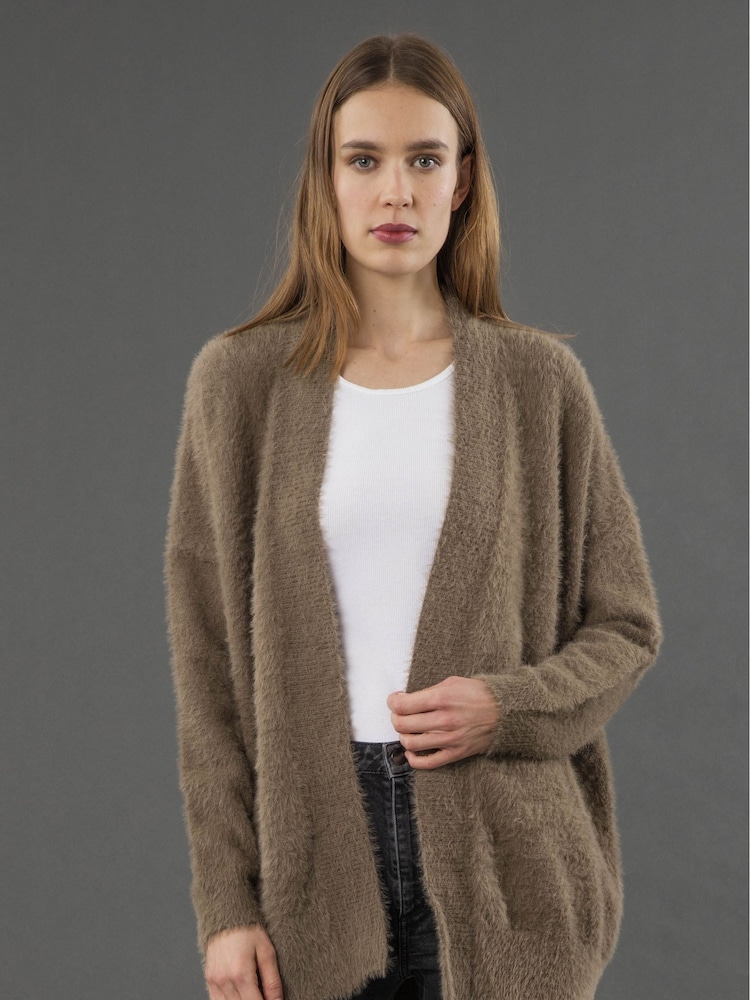 Religion Brown Iris Longline Cardigan In Super Soft Fluffy Yarn - Image 2 of 6