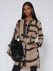 Religion Brown Zoe Long Line Tunic Dress In Bold Abstract Stripe Print - Image 1 of 6