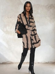 Religion Brown Zoe Long Line Tunic Dress In Bold Abstract Stripe Print - Image 2 of 6