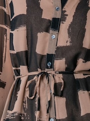 Religion Brown Tory Button Through Kaftan Dress With Tie Waist Belt And Frill Detailing - Image 8 of 8