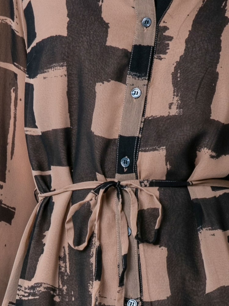 Religion Brown Tory Button Through Kaftan Dress With Tie Waist Belt And Frill Detailing - Image 8 of 8