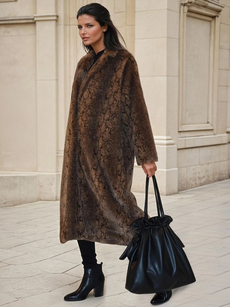 Religion Animal Margot Python Faux Fur Long Line Coat - Image 1 of 7 Religion Animal Margot Python Faux Fur Long Line Coat - Image 1 of 7