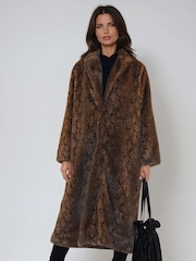 Religion Animal Margot Python Faux Fur Long Line Coat - Image 3 of 7