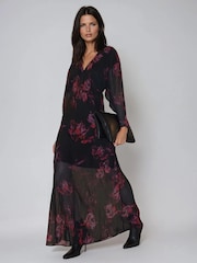 Religion Red Lily Column Bias Cut Maxi Dress In Dark Floral Fade Print - Image 1 of 6