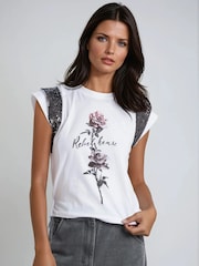 Religion White Just Rose Embellished sleeve T-Shirt with Rose Graphic - Image 1 of 6