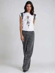 Religion White Just Rose Embellished sleeve T-Shirt with Rose Graphic - Image 2 of 6