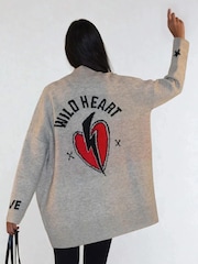 Religion Beige Wild Heart Long Line Appliqué Cardigan - Image 1 of 6