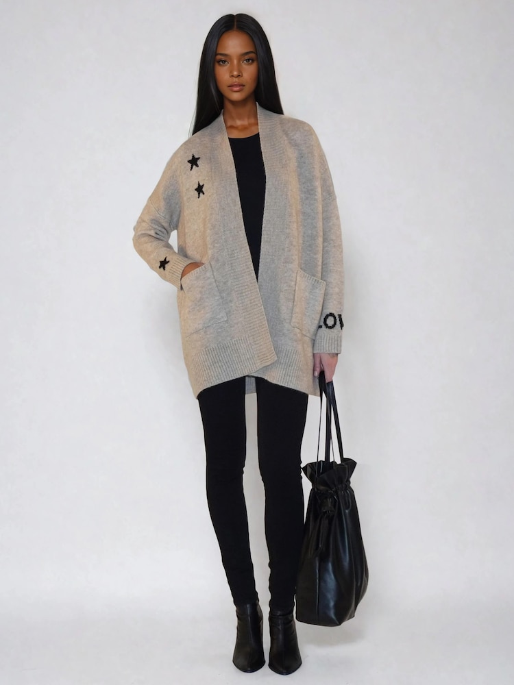 Religion Beige Wild Heart Long Line Appliqué Cardigan - Image 6 of 6 Religion Beige Wild Heart Long Line Appliqué Cardigan - Image 6 of 6