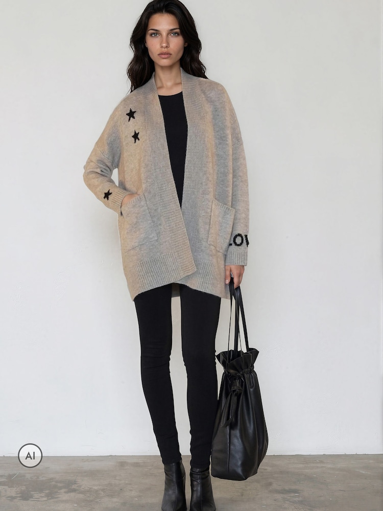 Religion Beige Wild Heart Long Line Appliqué Cardigan - Image 8 of 8