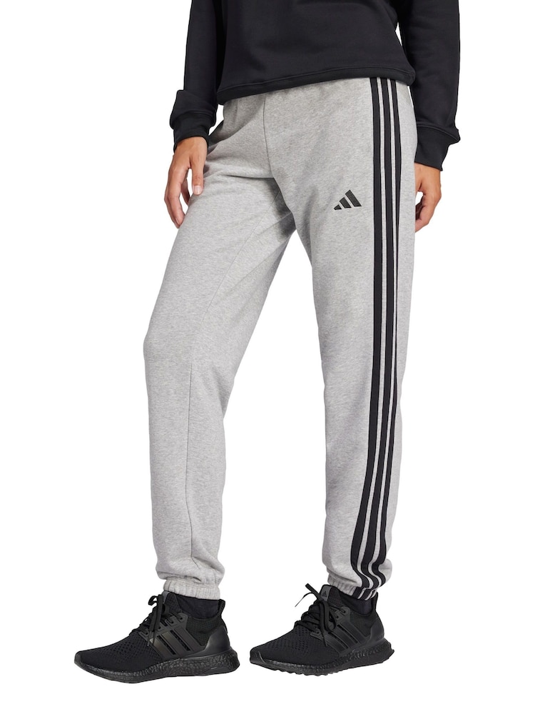 adidas Grey Essentials 3-Stripes French Terry Cuffed Joggers - Image 1 of 5