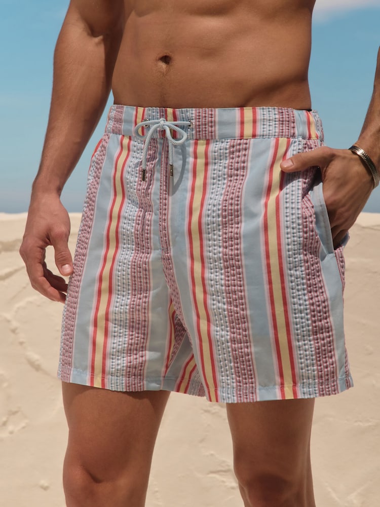 Multi Stripe Seersucker 5 Inch Swim Shorts - Image 1 of 6