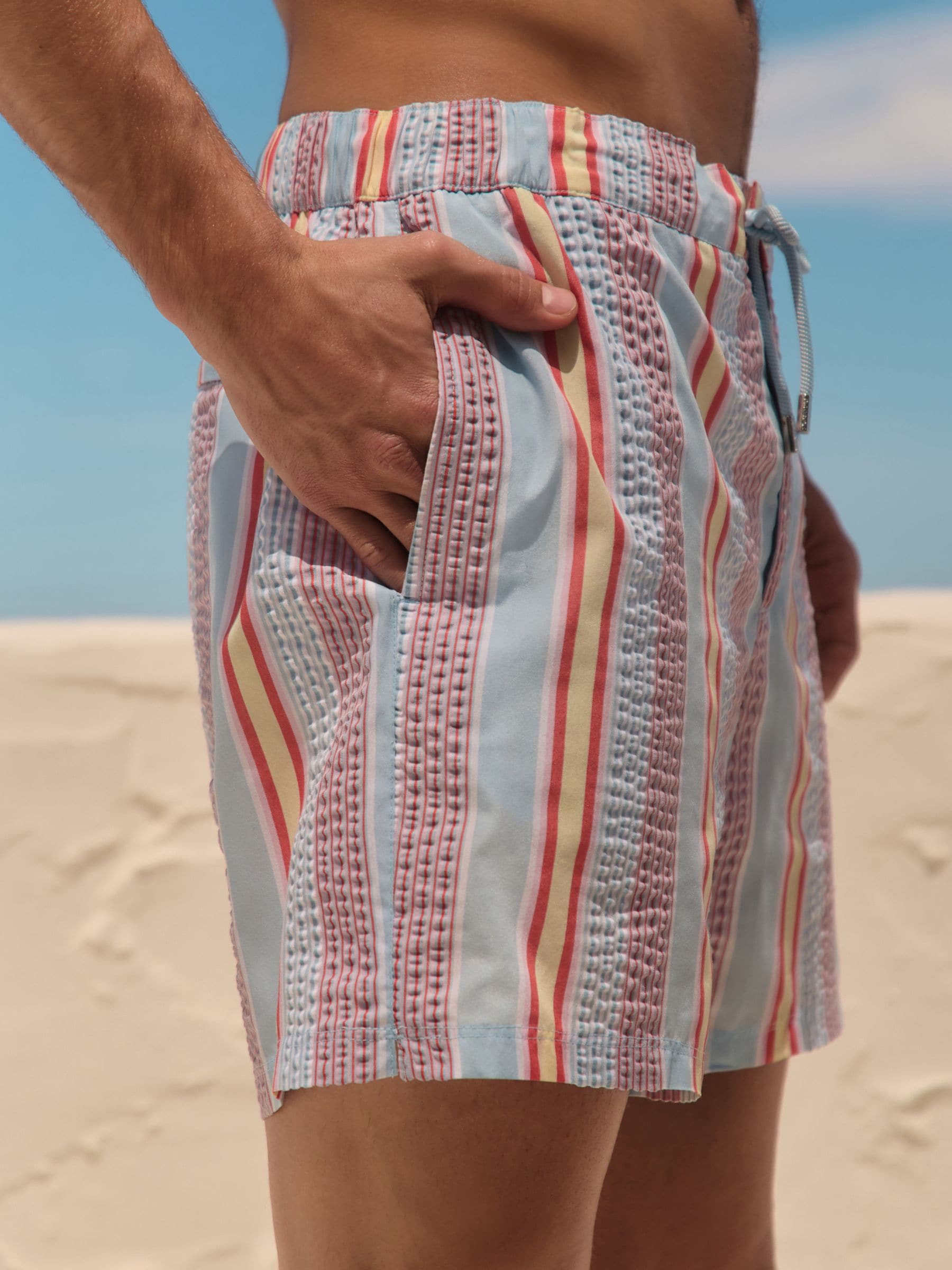 Buy Multi Stripe Seersucker 5 Inch Swim Shorts from Next USA