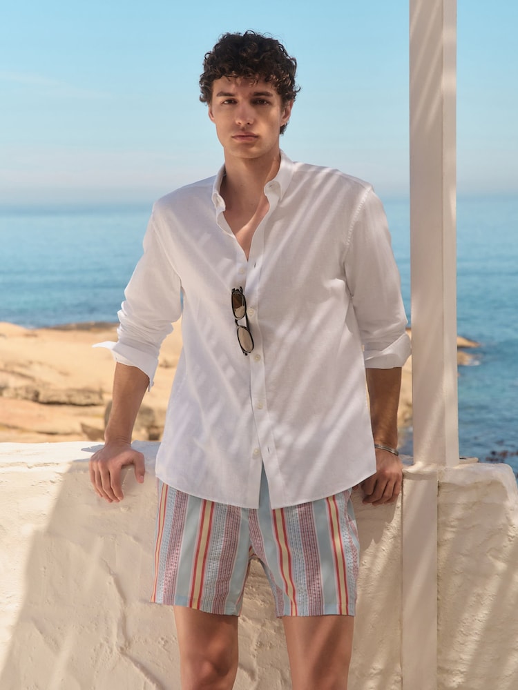 Multi Stripe Seersucker 5 Inch Swim Shorts - Image 6 of 6