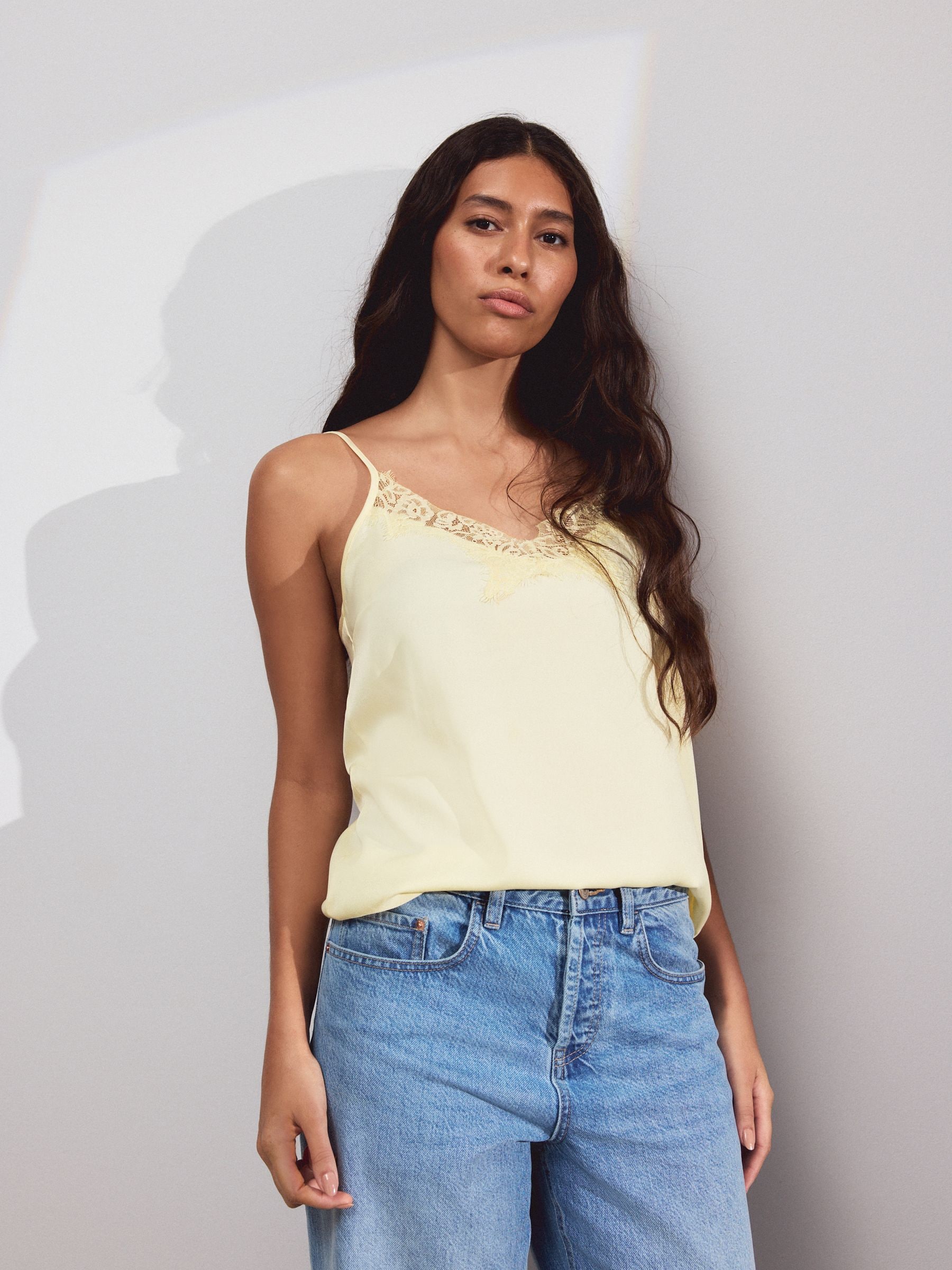 Buy Butter Yellow Lace Trim Satin Cami Top from Next USA