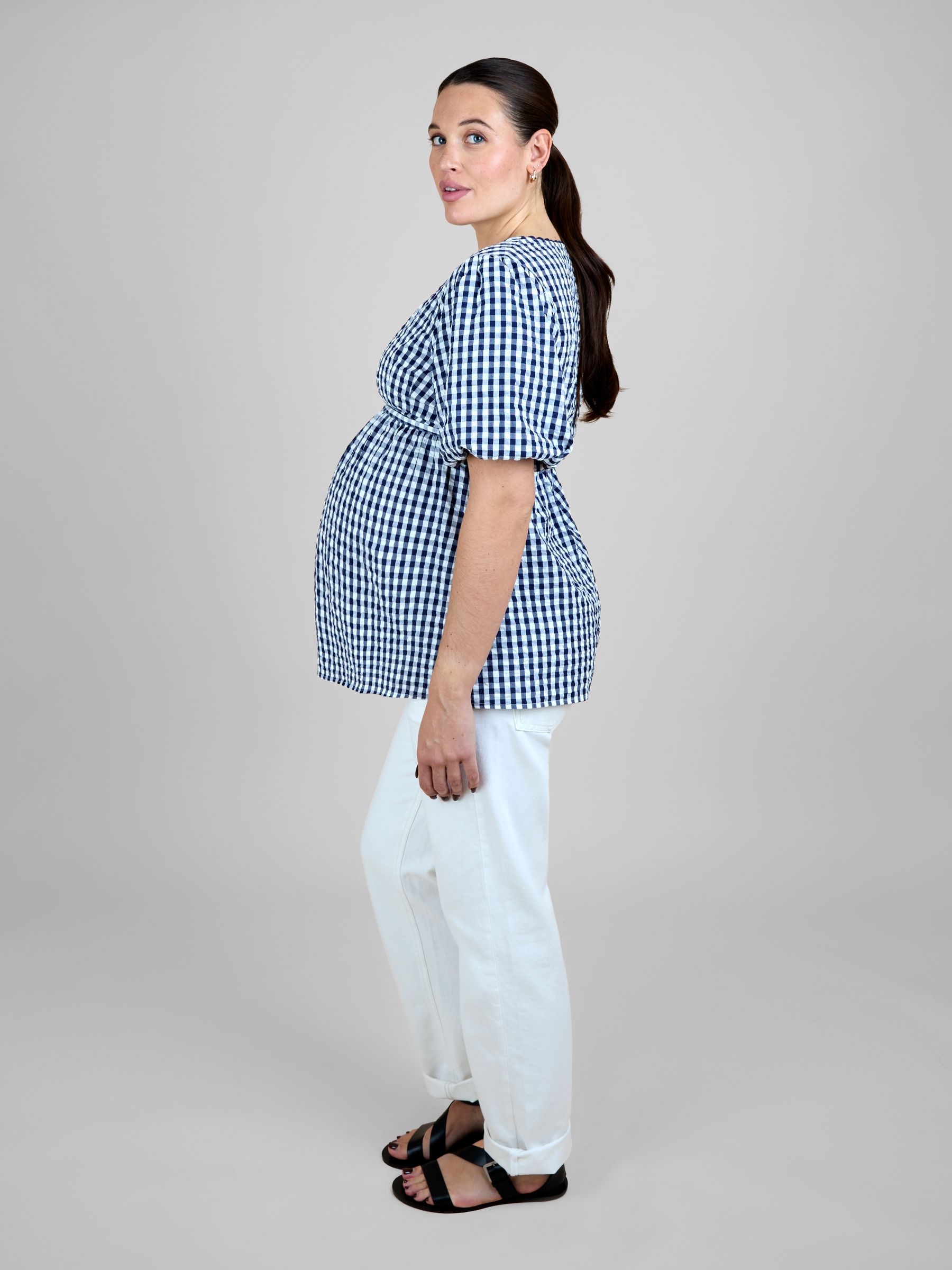 Buy JoJo Maman Bébé Navy Blue Gingham Puff Sleeve Wrap Maternity