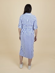 JoJo Maman Bébé Bright Blue Stripe Long Sleeve Maternity Shirt Midi Dress - Image 4 of 6