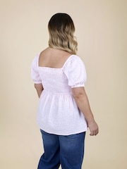JoJo Maman Bébé Bright Pink Gingham Puff Sleeve Wrap Maternity Top - Image 3 of 4