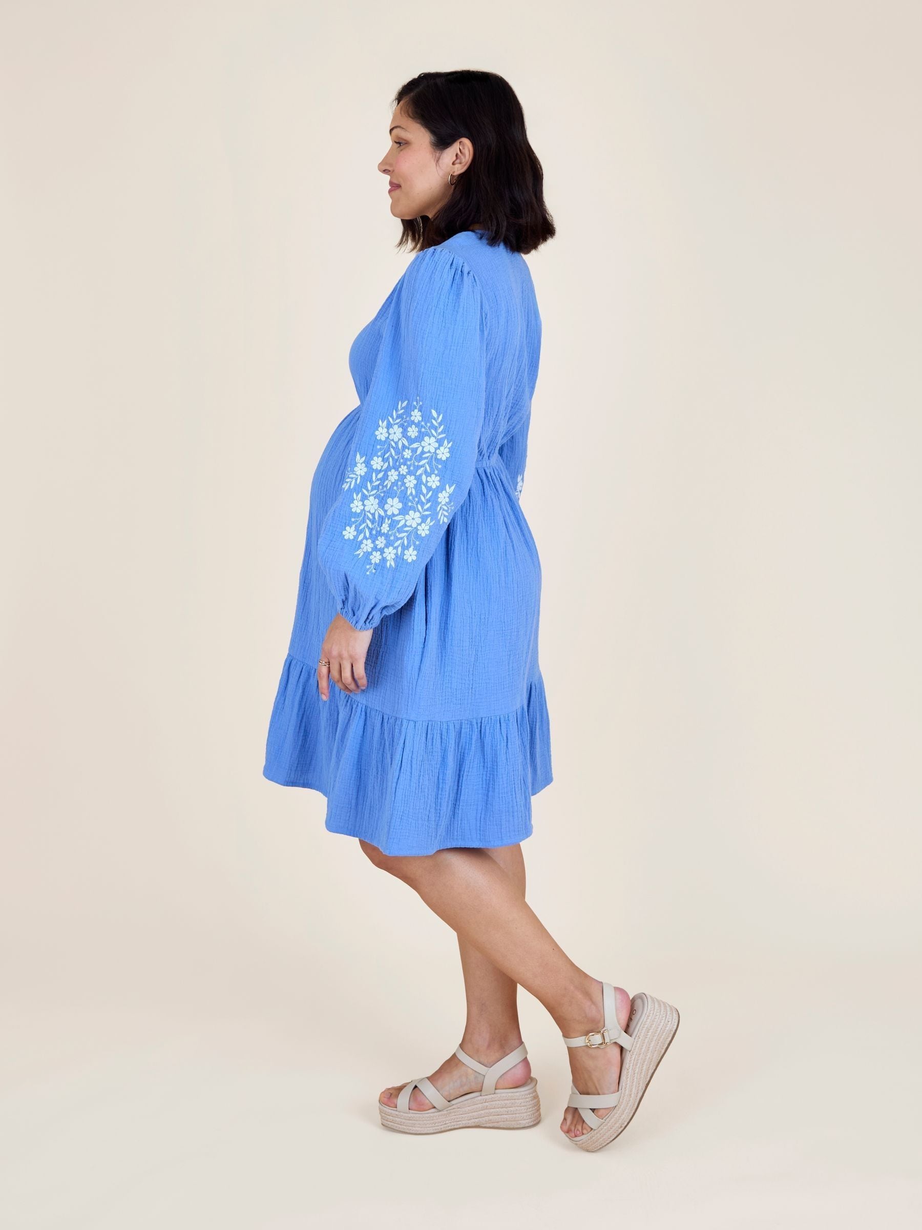 Buy JoJo Maman Bébé Blue Embroidered Sleeve Textured Button Front