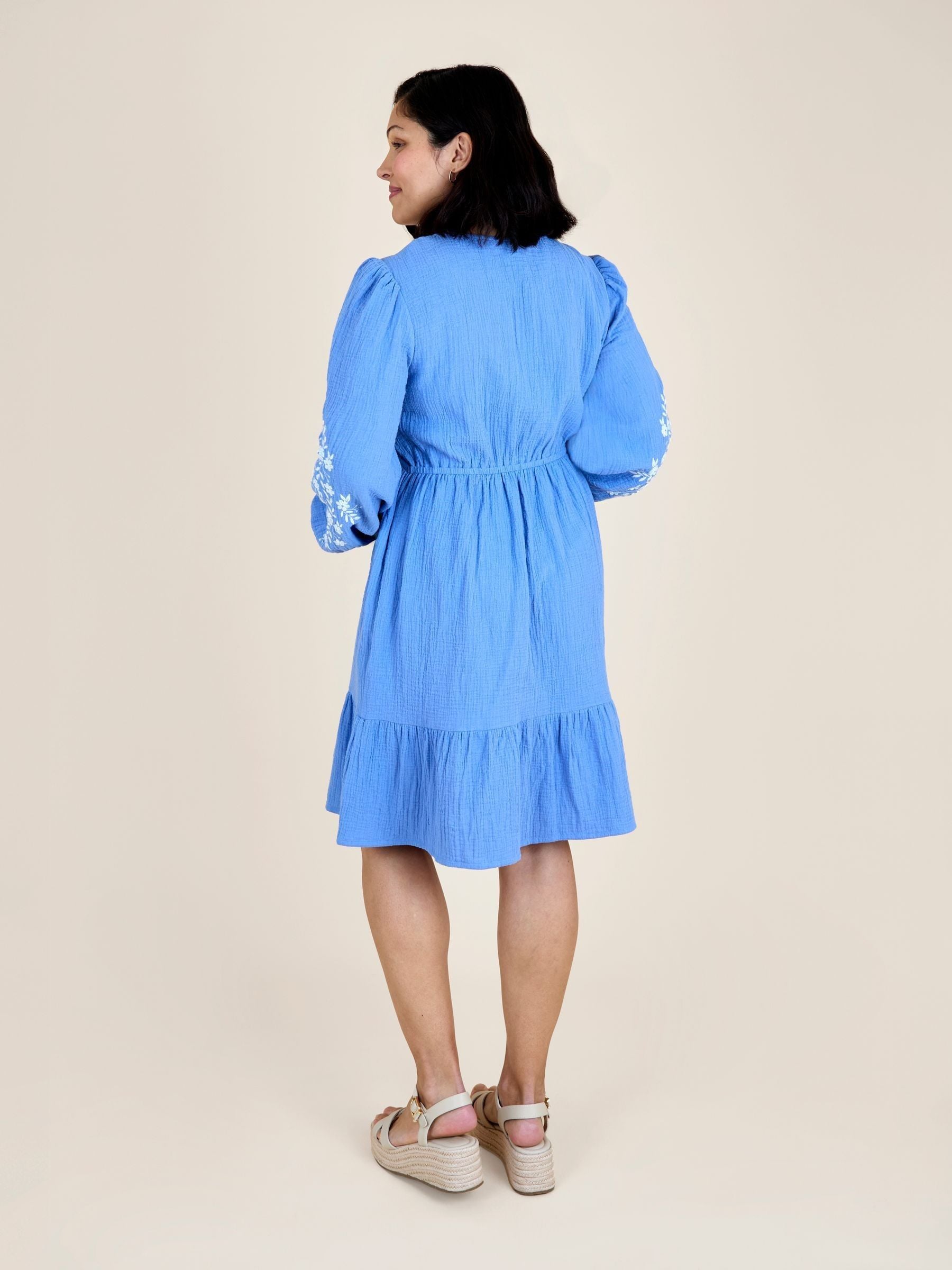 Buy JoJo Maman Bébé Blue Embroidered Sleeve Textured Button Front