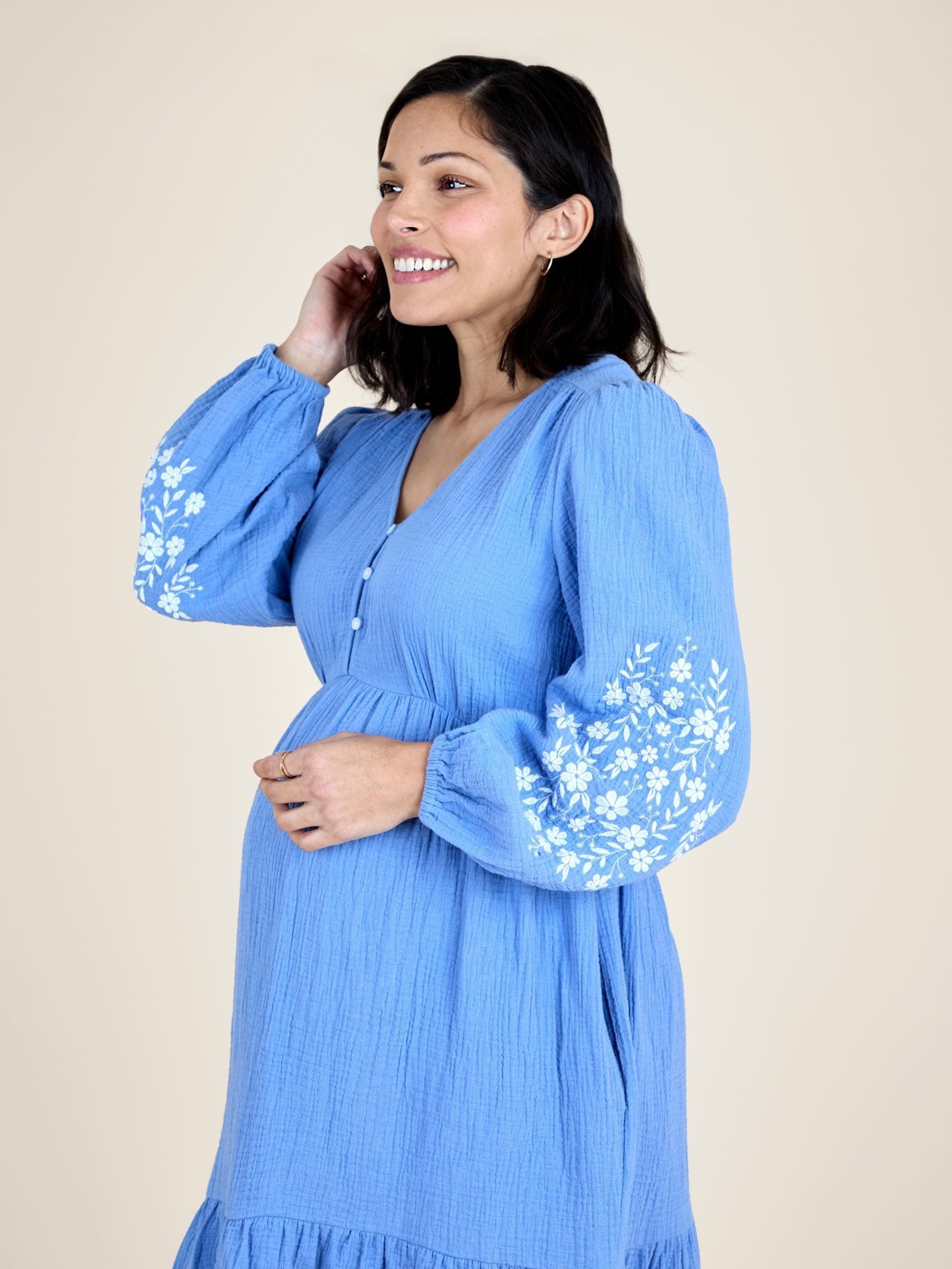 Buy JoJo Maman Bébé Blue Embroidered Sleeve Textured Button Front