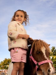 JoJo Maman Bébé Pink Floral Embroidered Twill Shorts - Image 1 of 1