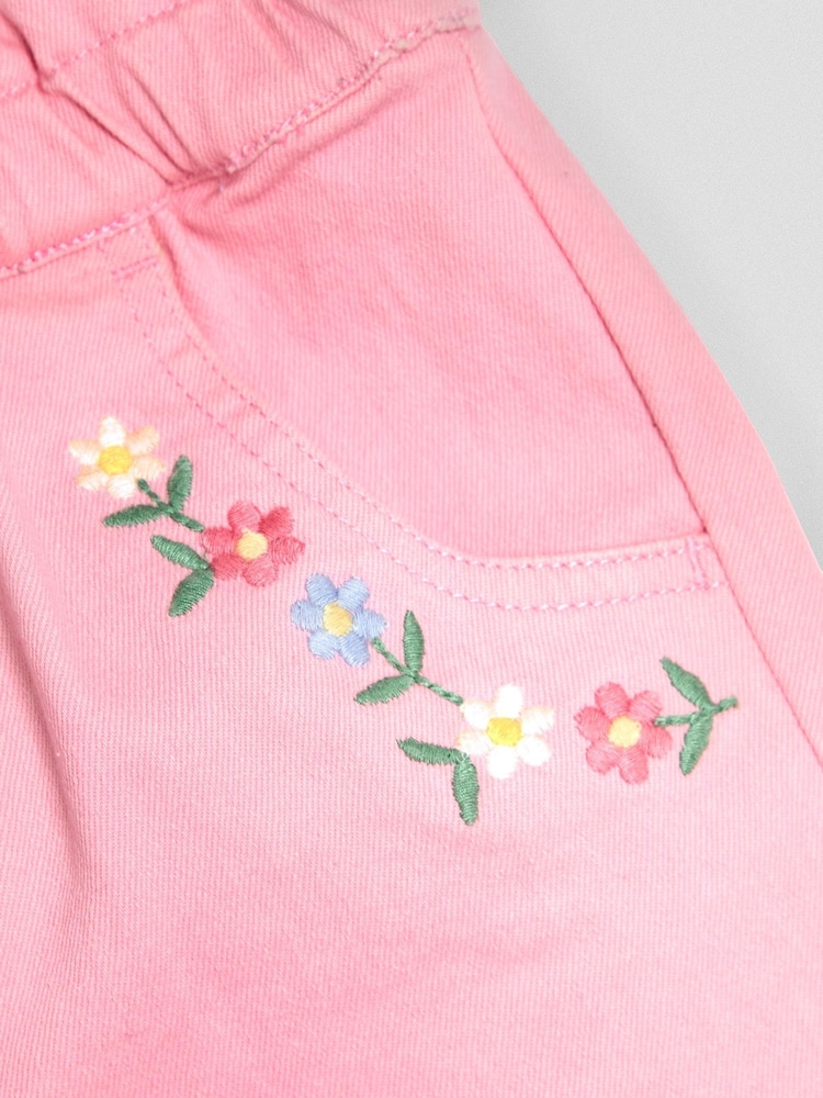 JoJo Maman Bébé Pink Floral Embroidered Twill Shorts - Image 4 of 4 JoJo Maman Bébé Pink Floral Embroidered Twill Shorts - Image 4 of 4