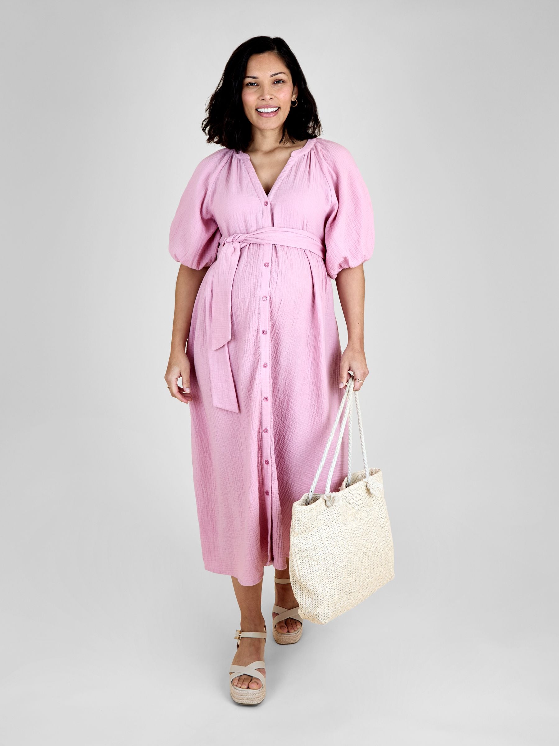 maman⭐︎ Buy JoJo Maman Bébé Rose Pink Textured Button Through Maternity