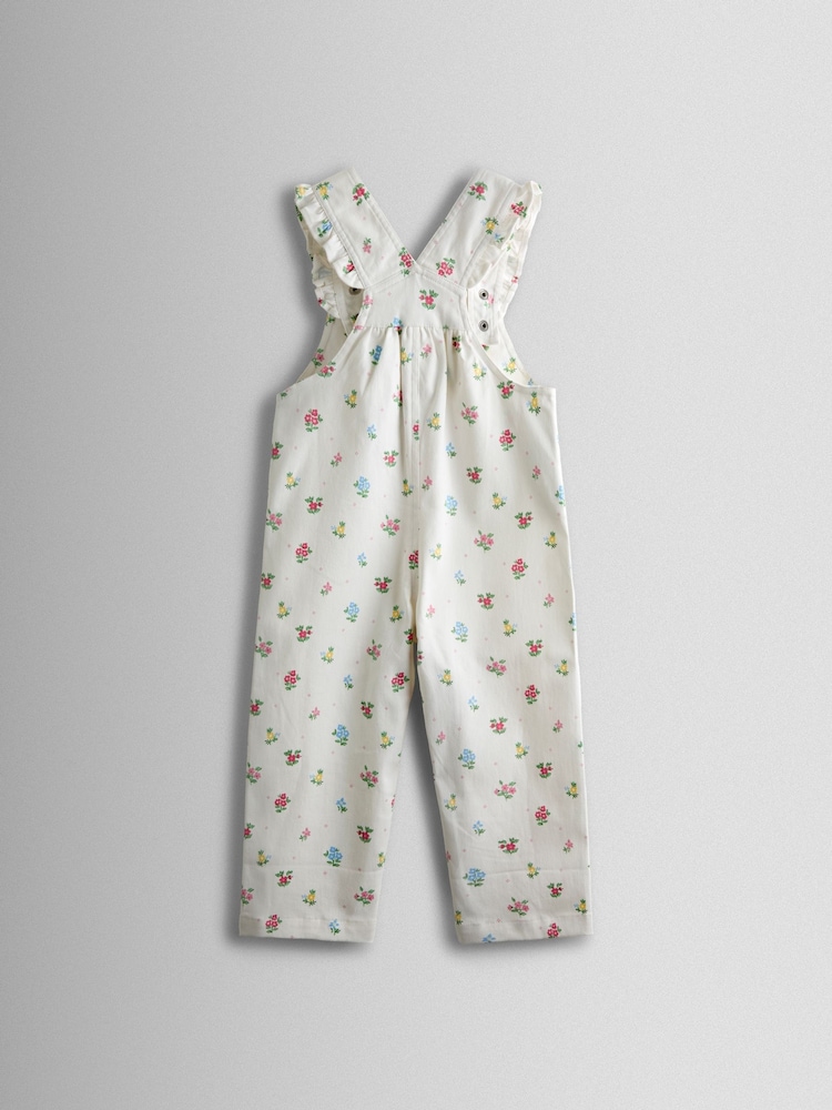 JoJo Maman Bébé Cream Floral Printed Twill Dungarees - Image 2 of 3