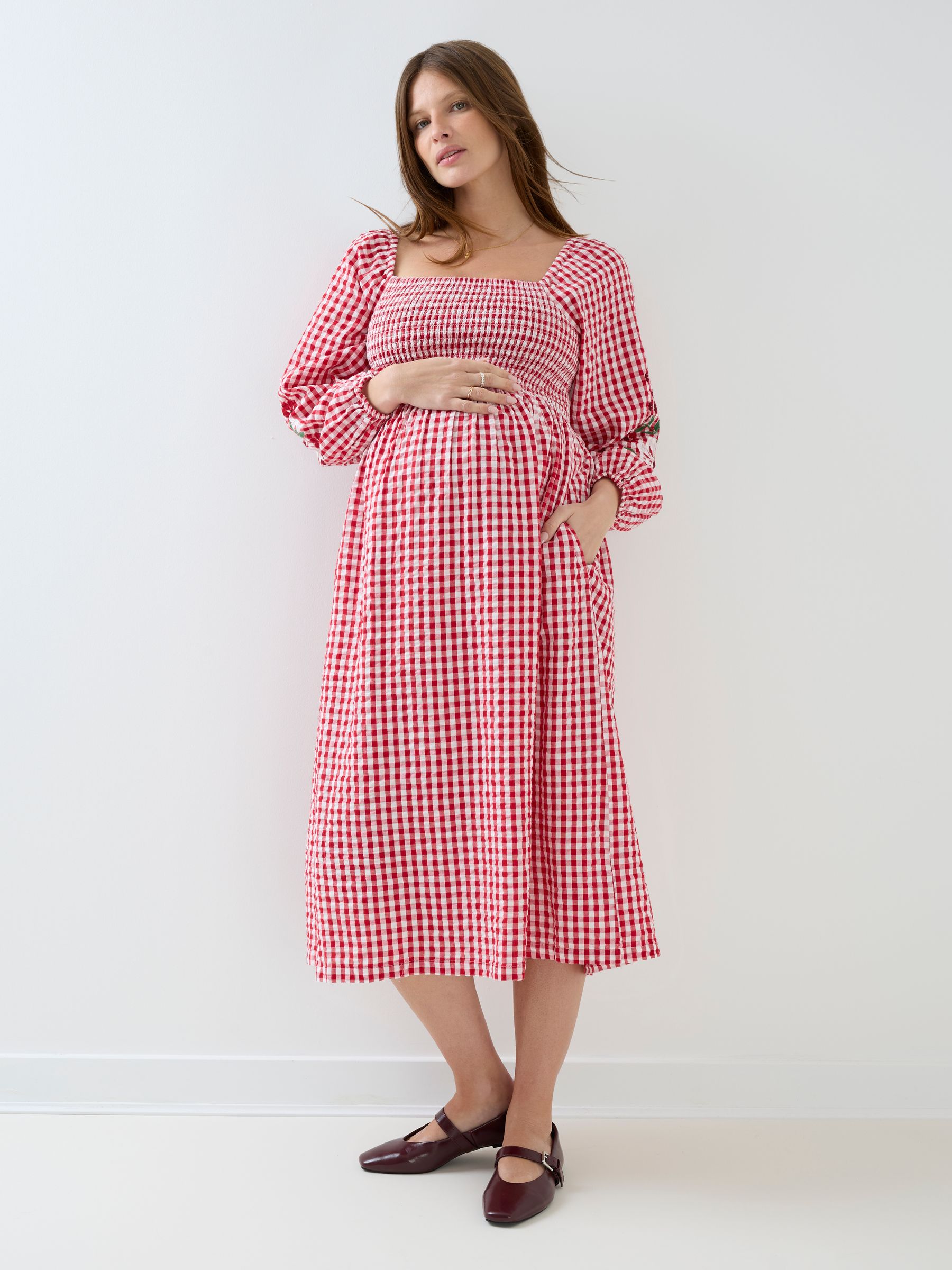 Buy JoJo Maman Bébé Bright Red Embroidered Puff Sleeve Shirred