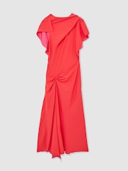 Reiss Orange Saskia Asymmetric Draped Midi Dress - Image 2 of 5