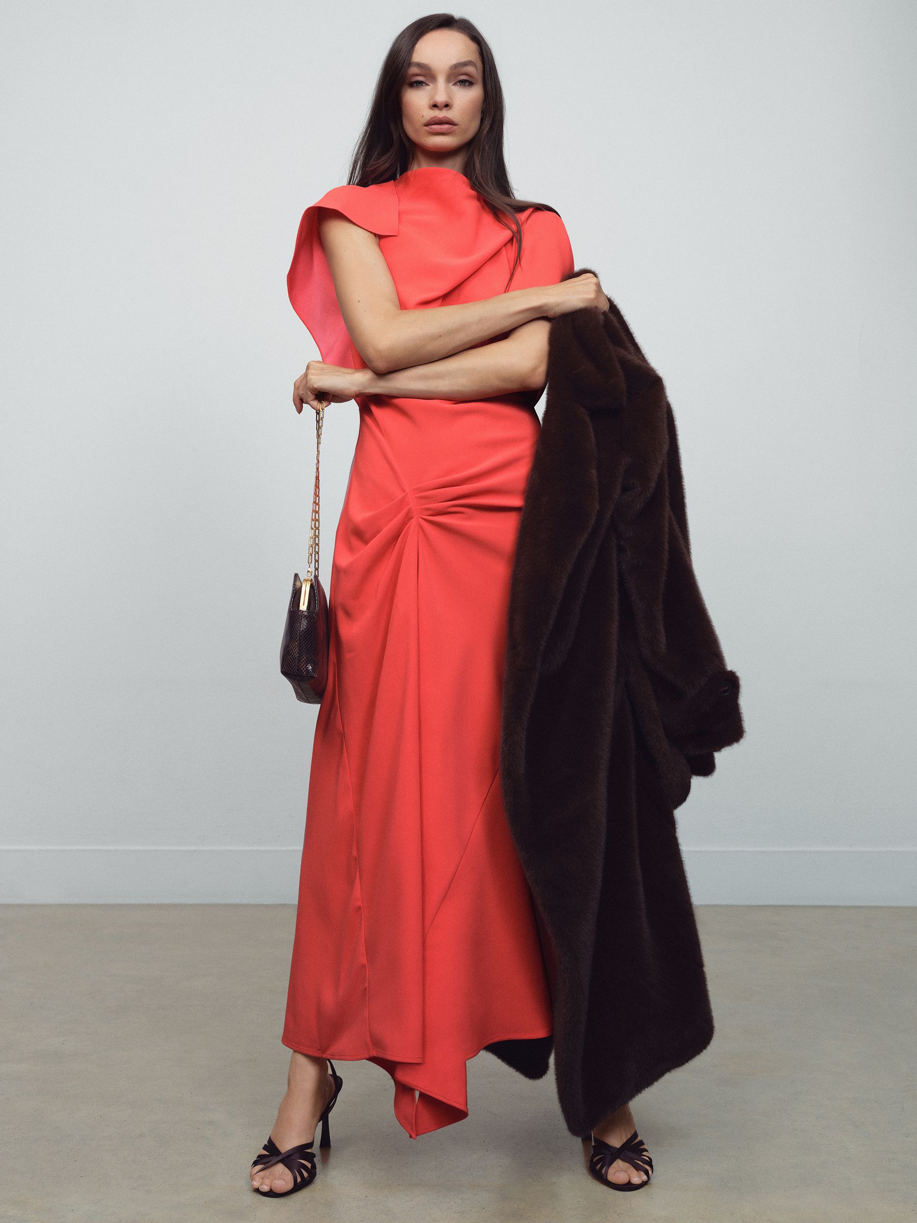 Buy Reiss Orange Saskia Asymmetric Draped Midi Dress from Next USA