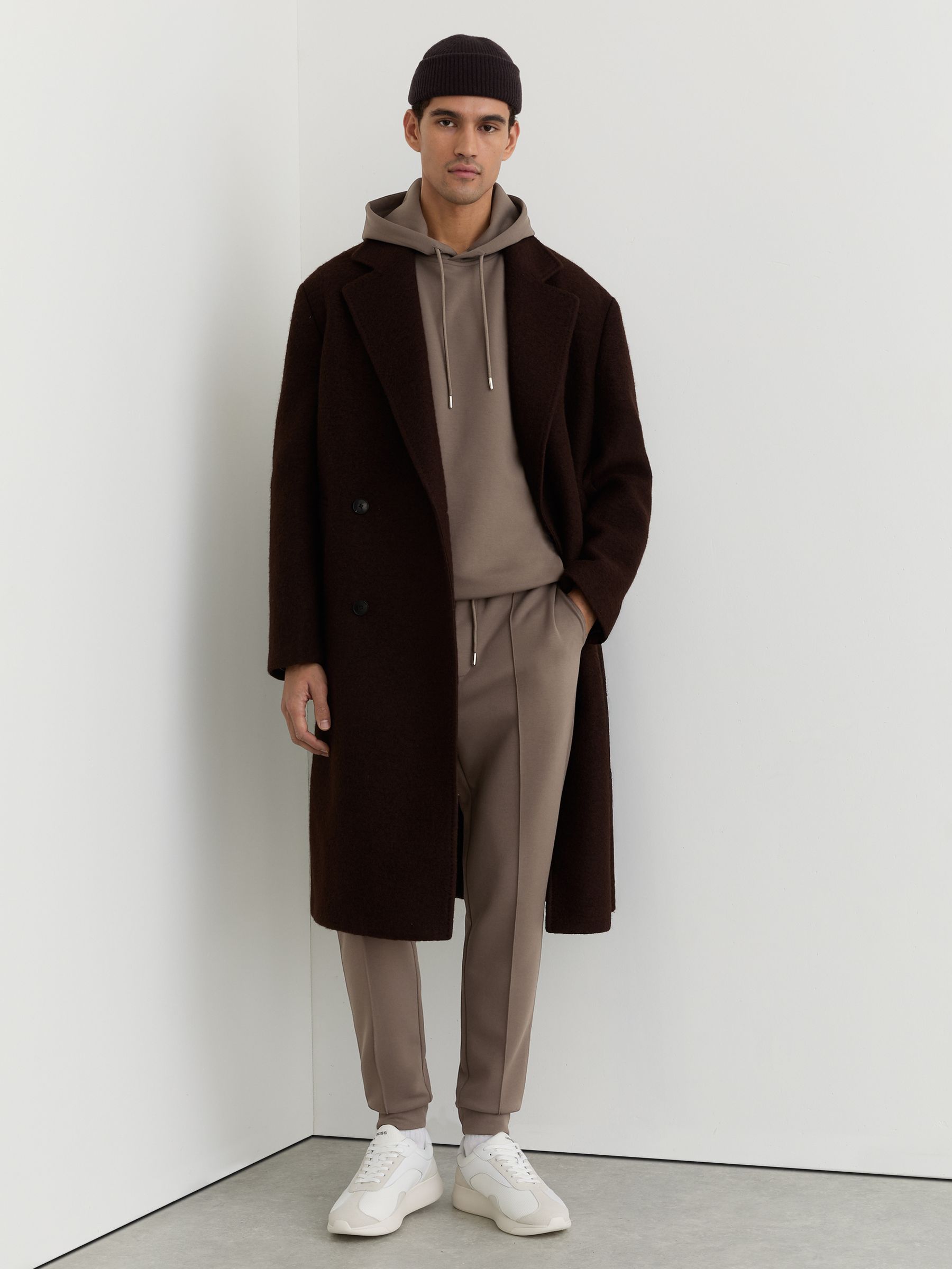 REISS REISS LIGHT CAMEL BROWN PREMIER PREMIUM INTERLOCK-JERSEY JOGGERS