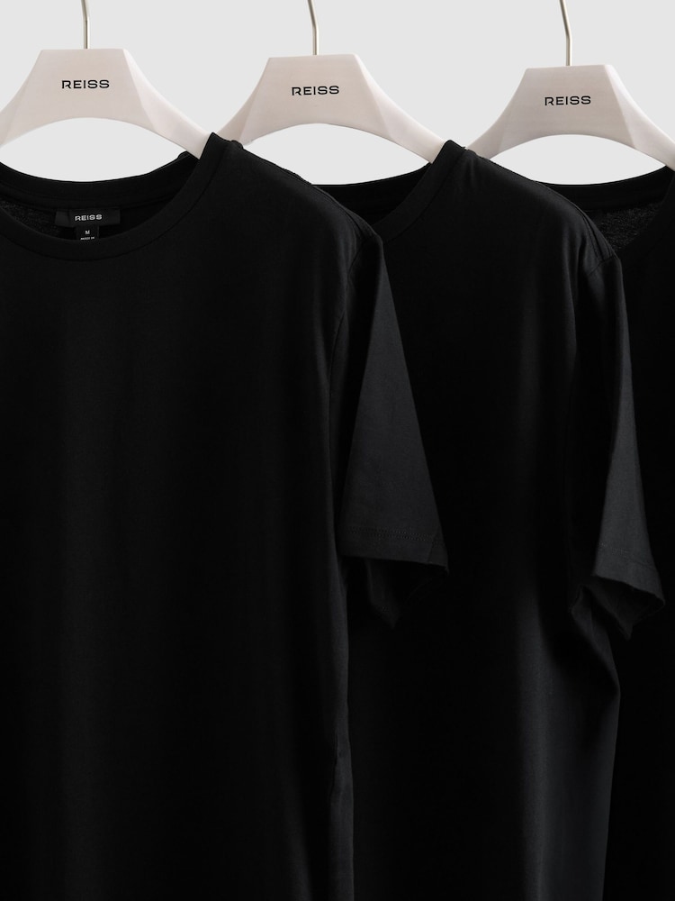 ブラック - Reiss Bless コットン クルーネック テーラードフィット Tシャツ 3 枚組 - 画像 6 / 6