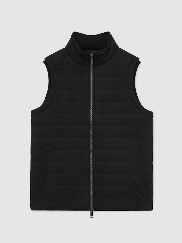 Reiss Black Orson Funnel-Neck Quilted Gilet - Image 2 of 6