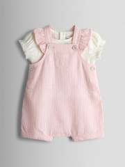 JoJo Maman Bébé Pink Seersucker Stripe Dungarees & T-Shirt Set - Image 1 of 6