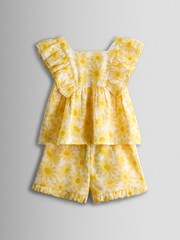 JoJo Maman Bébé Yellow Daisy Square Neck Top & Short Set - Image 1 of 7