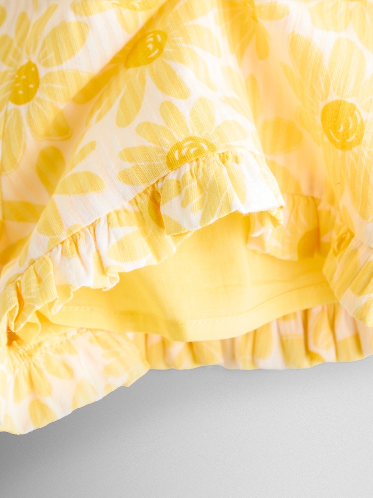 JoJo Maman Bébé Yellow Daisy Square Neck Top & Short Set - Image 7 of 7