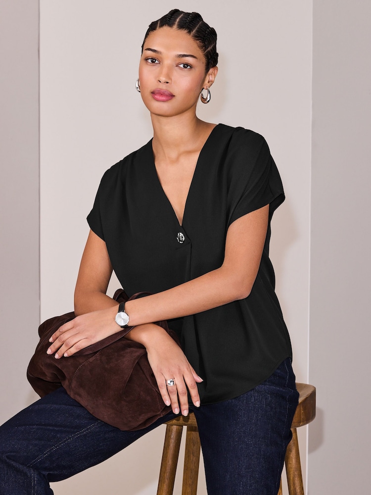 Μαύρο - Κοντομάνικο Λαιμόκοψη V Μπλούζα - Εικόνα 1 του 8