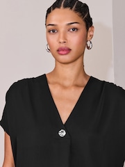 Μαύρο - Κοντομάνικο Λαιμόκοψη V Μπλούζα - Εικόνα 5 του 8