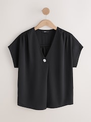 Μαύρο - Κοντομάνικο Λαιμόκοψη V Μπλούζα - Εικόνα 6 του 8