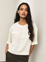 Ecru Utility Style Boxy T-Shirt - Image 1 of 7