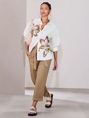 Painted Floral Pinstripe Oversized Boyfriend Shirt - Image 2 of 7