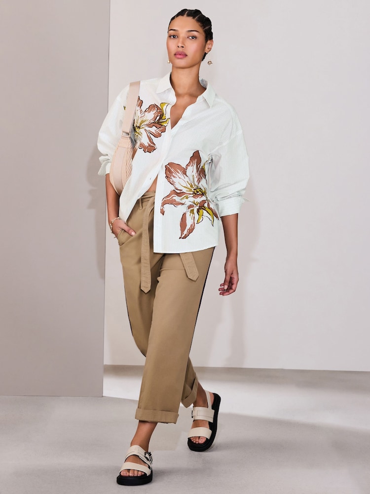 Painted Floral Pinstripe Oversized Boyfriend Shirt - Image 2 of 7 Painted Floral Pinstripe Oversized Boyfriend Shirt - Image 2 of 7