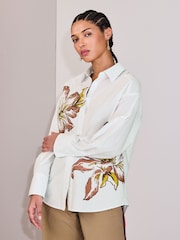 Painted Floral Pinstripe Oversized Boyfriend Shirt - Image 3 of 7