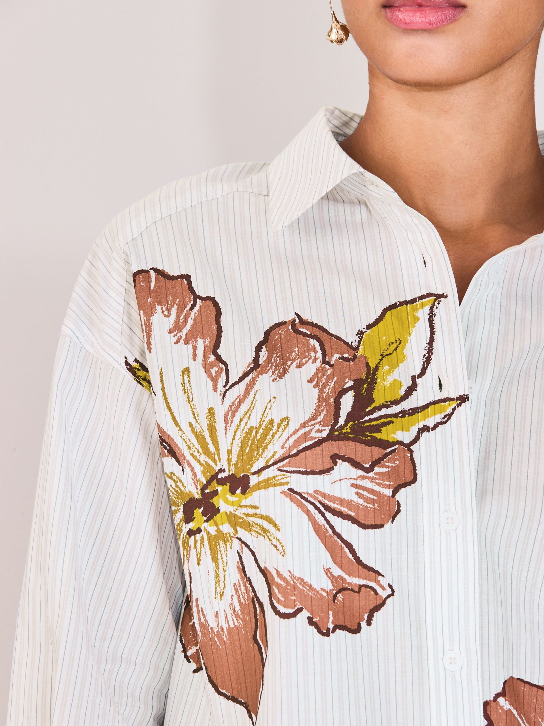Buy Painted Floral Pinstripe Oversized Boyfriend Shirt from the