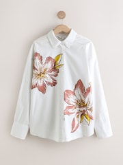 Painted Floral Pinstripe Oversized Boyfriend Shirt - Image 5 of 7