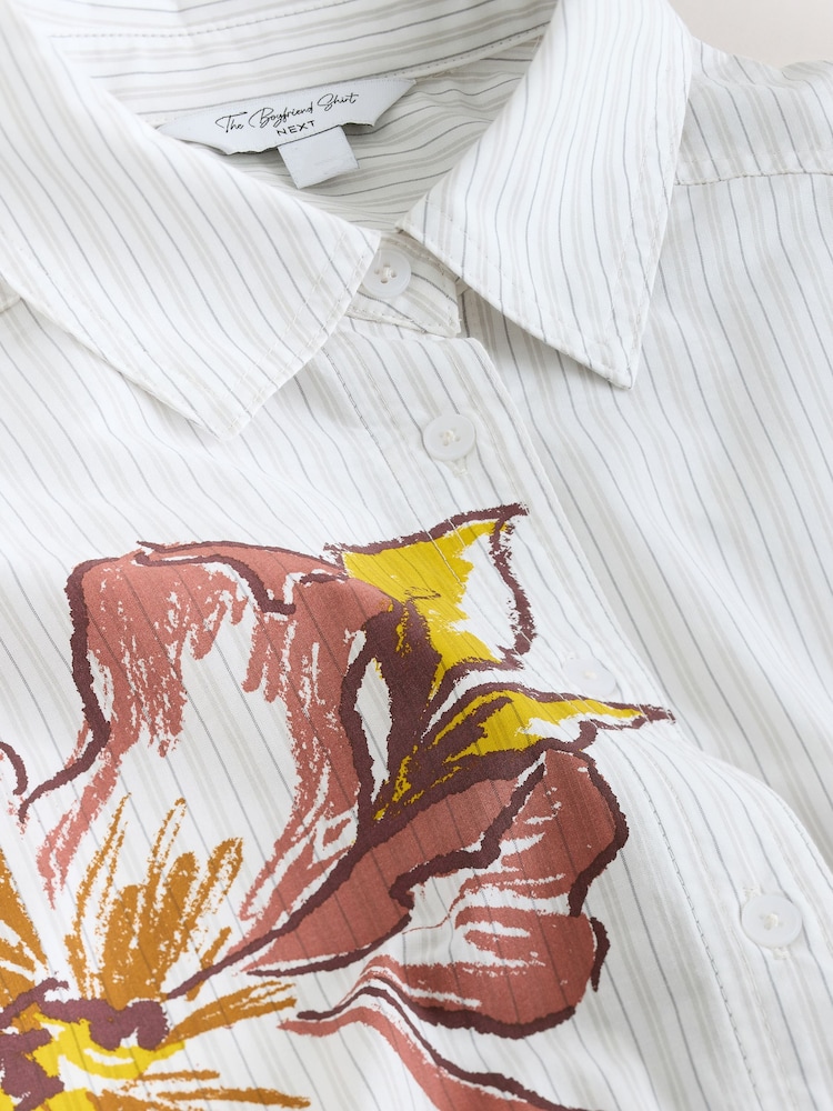 Painted Floral Pinstripe Oversized Boyfriend Shirt - Image 7 of 7 Painted Floral Pinstripe Oversized Boyfriend Shirt - Image 7 of 7